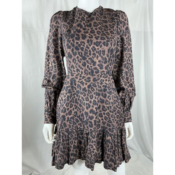 Rebecca Vallance Dresses & Skirts - Rebecca Vallance Yasi Cutout Tiered Leopard-Print Linen-Blend Dress Brown 12